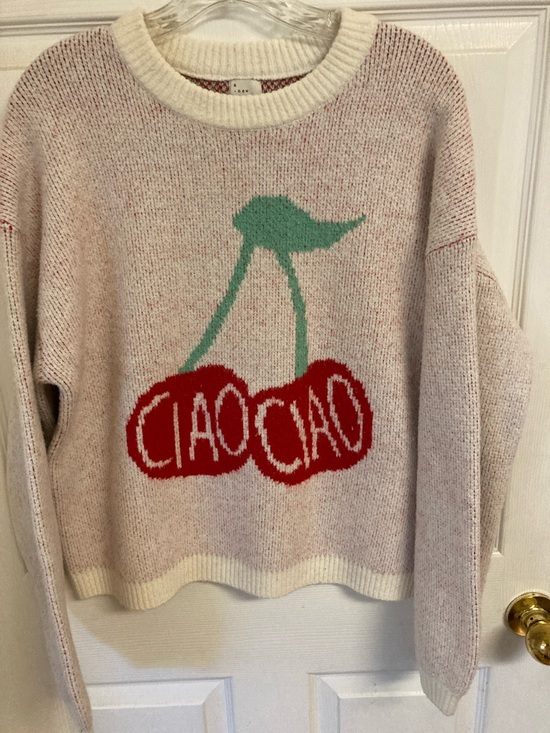 a new day Sweaters - a new day Cream Knit Crewneck Sweater with Red Cherry Ciao Ciao